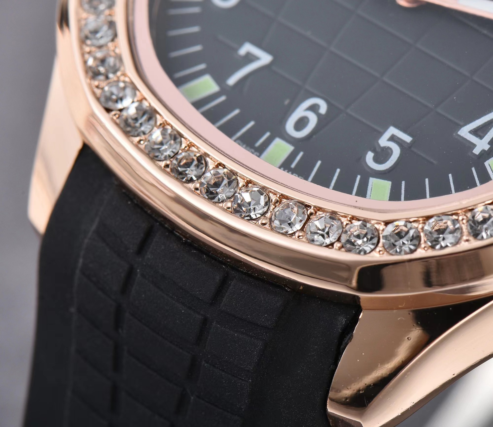 Men's Quartz Watch Square Nautilus Style Diamond Set Silicone_voghion.com
