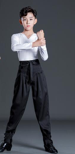 White V-neck long sleeve top + black pants