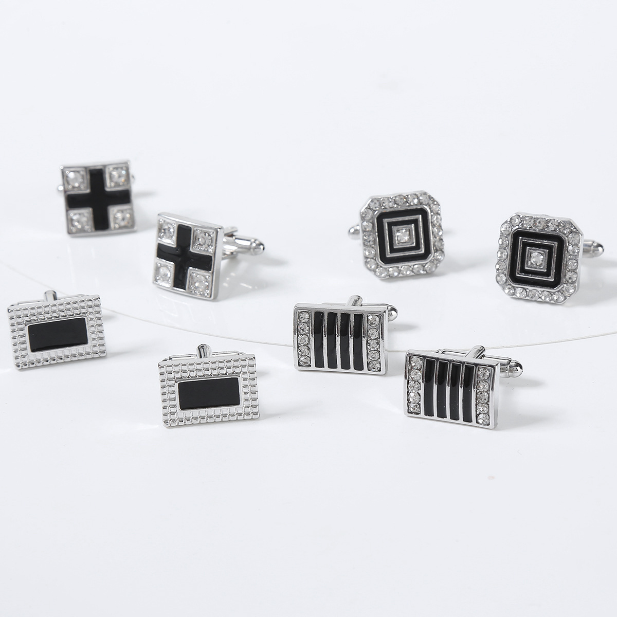 Diamond Crystal Cufflinks For Men Elegant Striped Shirt Design_voghion.com