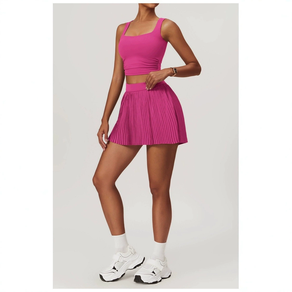 Alo в том же стиле, простая доска, внешняя торговля, модный бренд, обработка и печать логотипа, йога, защита от воздействия, верхняя одежда, белый плиссированный теннисный жилет