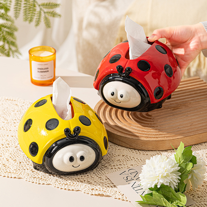 新しいてんとう虫ティッシュボックス収納装飾品デスクトップクリエイティブパーソナライズされた飛散防止灰皿ホームかわいい装飾品|undefined
