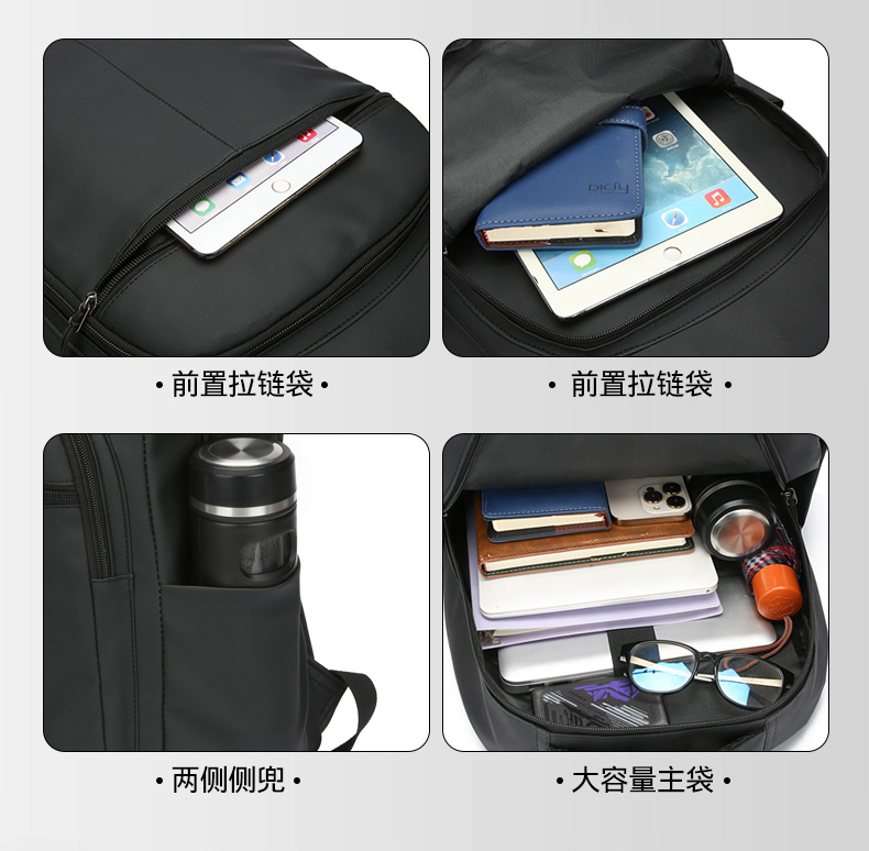 Cross-border business backpack, men's commuting and office computer bag, water-resistant double backpack, lightweight and large-capacity student schoolbag undefined