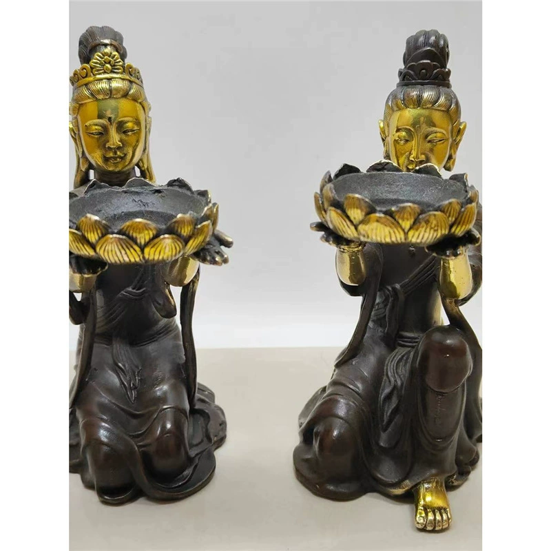 Красивая масляная лампа из чистой меди для домашнего использования, масляная лампа для подношения перед Буддой, вечная лампа, медный подсвечник, пара настольных украшений.