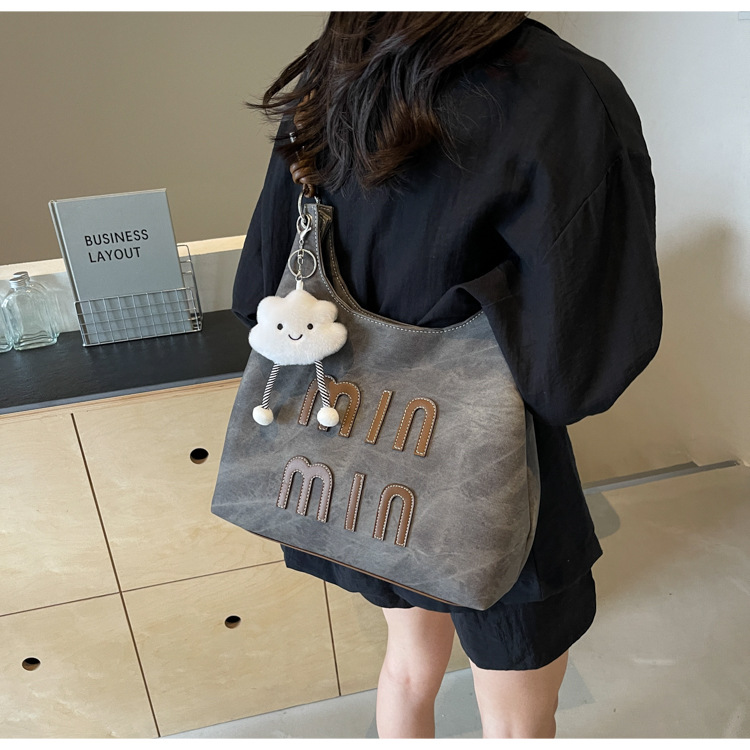 Túi tote nữ phong cách cổ điển dung tích lớn đeo chéo đi làm — Màu trà đen chi tiết 3