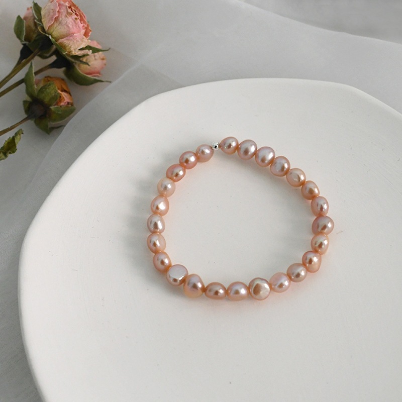 핑크와 퍼플 불규칙한 담수진주 팔찌