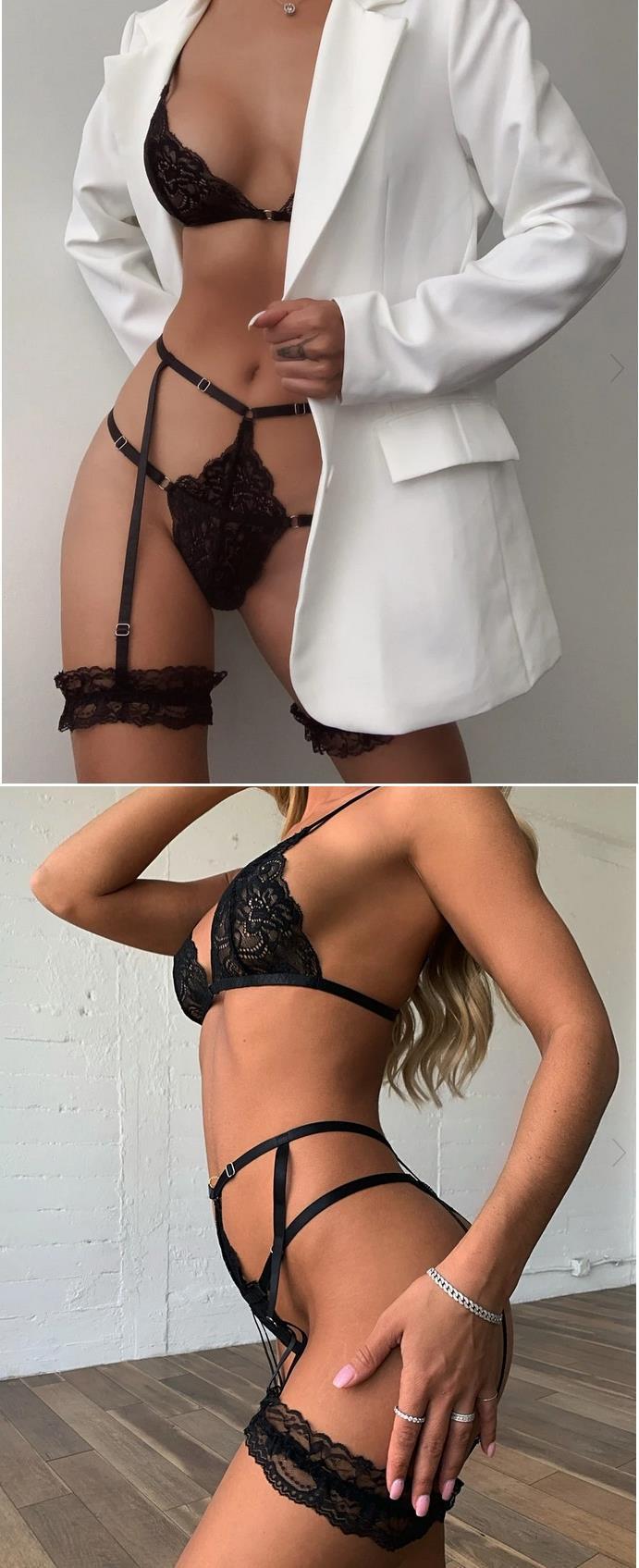 Cross-lace Patchwork Lingerie Set - Fit View