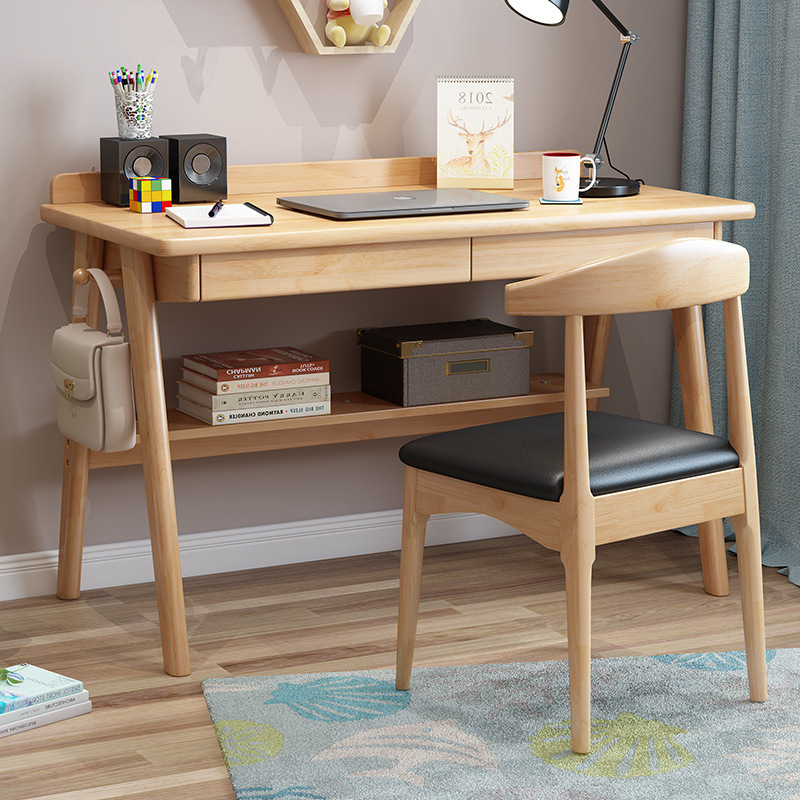 Solid wood desk and chair Nordic study home large and small apartment simple office computer desk student writing combination Solid wood desk and chair Nordic study home large and small apartment simple office computer desk student writing combination