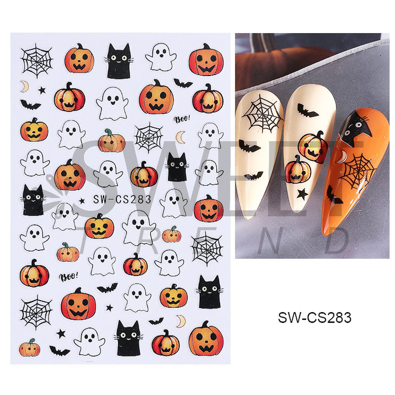 2025 クロスボーダー新ハロウィンネイルアートステッカー ins 漫画かわいいゴーストカボチャクモネイルステッカー|undefined