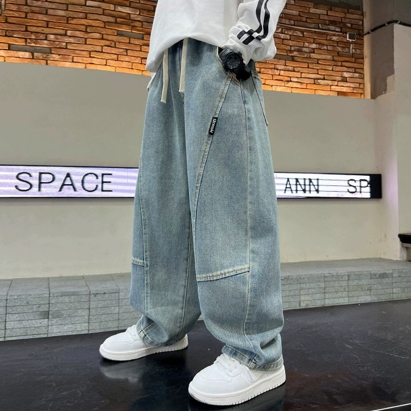 Детские свободные прямые джинсы, soft blue denim, осенние повседневные брюки для подростков, размеры 120–170 см