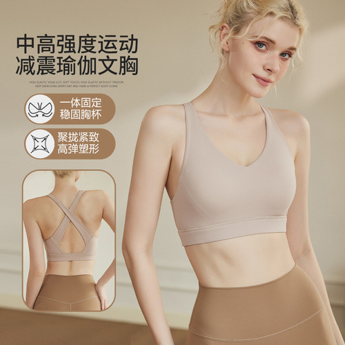 Professional, high-end, fashion-forward yoga wear set featuring a best-selling cross-cutout, backless, one-piece bra—perfect for autumn and winter, ideal for global markets.