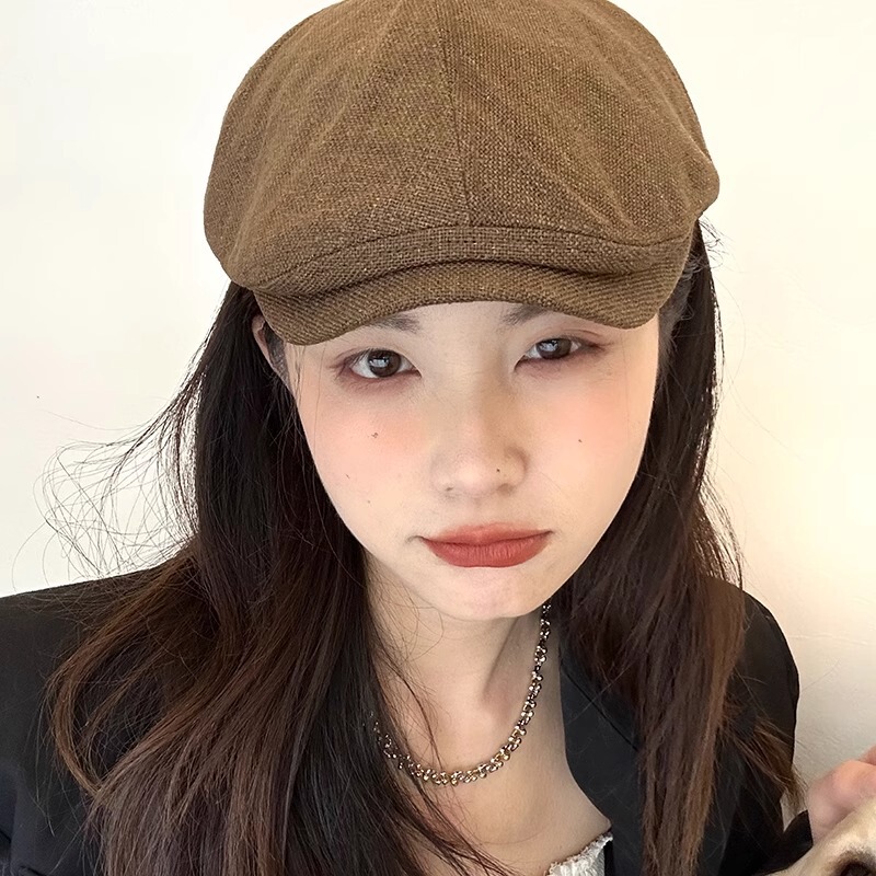博主の同タイプの前進帽子の女性夏綿麻の通気性の復古ins韓国版英倫ベレー帽は反対にアヒルの舌の帽子の男をかぶせます。|undefined
