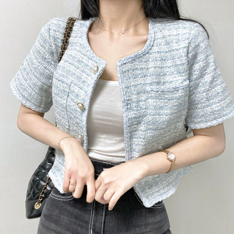 Французский шикарный дизайн, нишевый кардиган в стиле маленького аромата для женщин, новый летний стильный короткий топ для светских львиц.