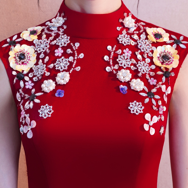Vestido de novia color burdeos 2026, nuevo vestido de verano sin mangas, vestido de novia para mujer, bata de la mañana, cheongsam.