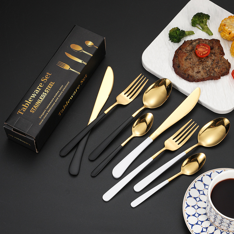 Spoon Juego de vajilla de acero inoxidable transfronterizo al por mayor de 24 piezas para el hogar elegante comida occidental Cuchillo, tenedor, cuchara, necesidades diarias