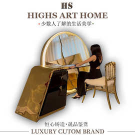 现代大圆镜卧室梳妆台 意式轻奢高端 设计师款家用实木带镜化妆桌