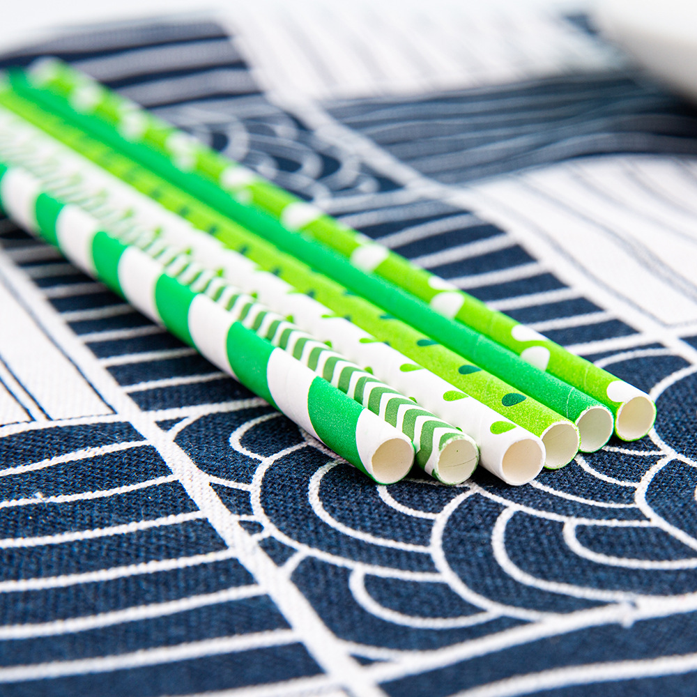 Gran cantidad en stock paja de papel desechable al por mayor paja de papel degradable paja de serie verde Verde Rayado fresco