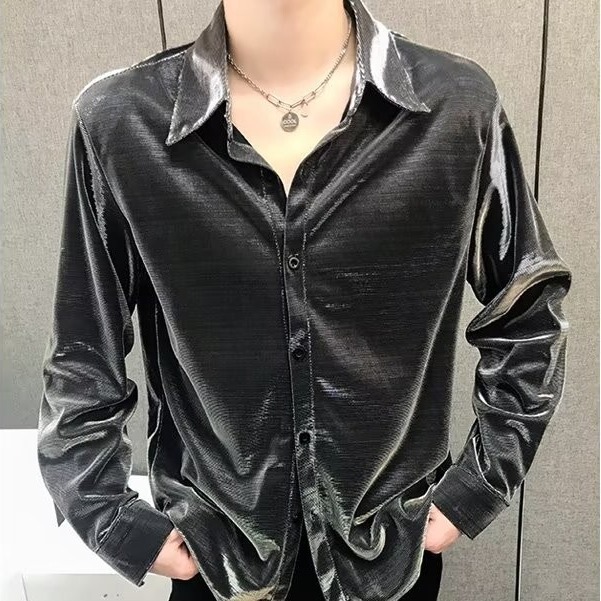 Autumn light original fashion brand personality bright color cool ruffian handsome no-iron shirt men's fashion sequins niche shirt fashion