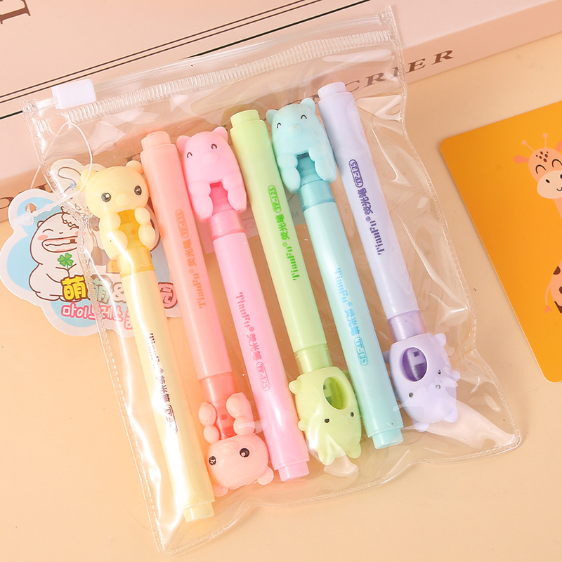 Mini resaltador súper lindo, dibujo de dibujos animados de estudiante, marcador de pintura, punto clave del fabricante al por mayor
