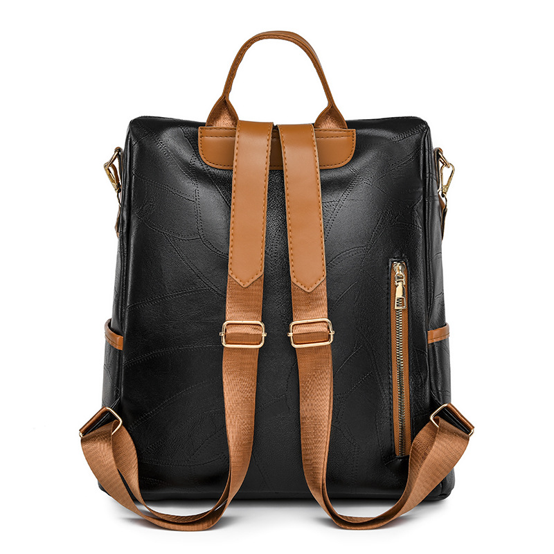 Comercio exterior al por mayor 2024 nuevo estilo cuero suave de gran capacidad mochila retro europea y americana moda color de contraste mochila de doble uso mamá