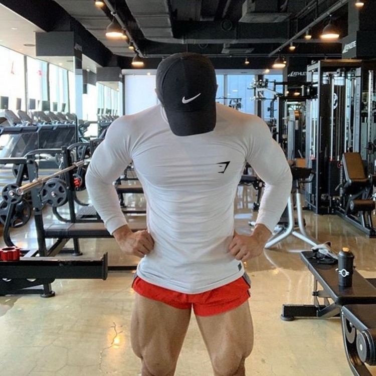 Cruzar la frontera de los hombres Fitness medias deportivas de manga larga de secado rápido músculo matando camiseta deportes estiramiento cuello redondo slim fit transpirable