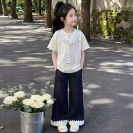 外贸批发女童夏装套装休闲时尚洋气小清新夏天一整套中大童百搭潮