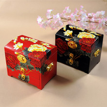 推光漆器彩绘木质礼品盒 富贵牡丹双抽屉首饰箱 贴金堆漆工艺礼盒