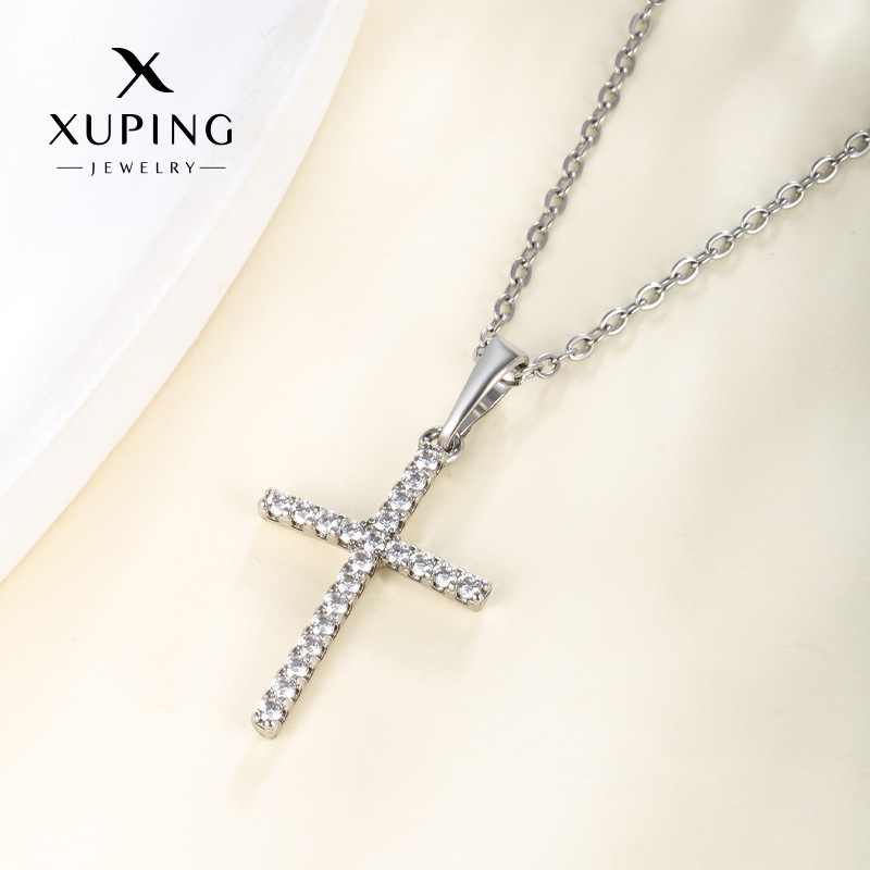 Xuping crucifix collar accesorios hip-hop estilo punk minimalista micro incrustado con perforación clavícula joyas clavículas cadena clavícula