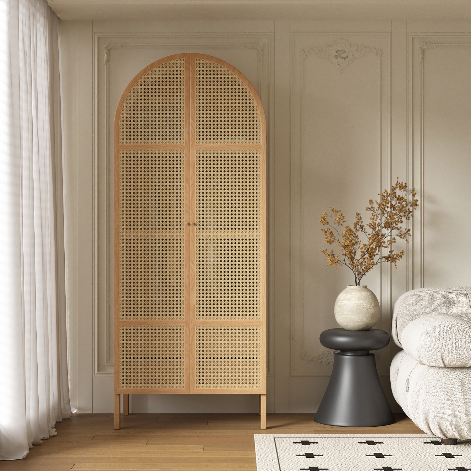 Solid Wood Rattan Wardrobe for Home Use, Simple Storage for Small Spaces, Guesthouse Bedroom, Minimalist Closet for Storing Clothes