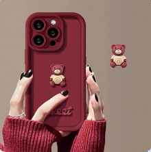 ProMax par Apple 14 caja del teléfono para IP13/12 Vino rojo café oso tridimensional IPhone15/15