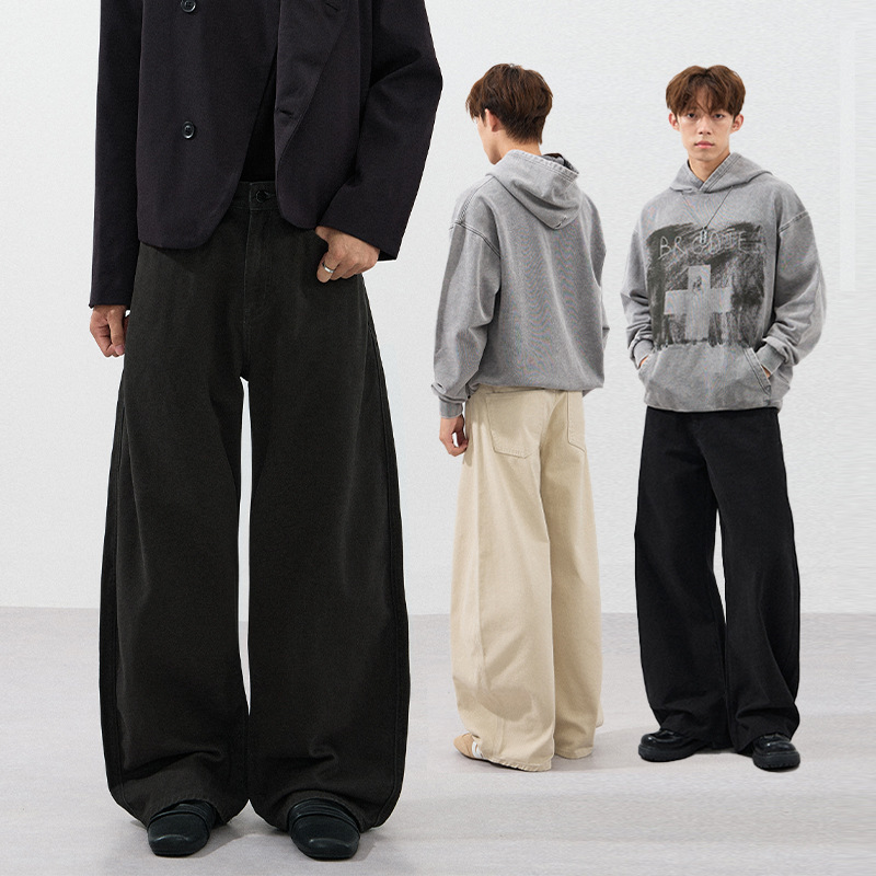 LKTM Men's Clothing 26AW Korean-style washed pure cotton curved casual pants unisex baggy high-end wide-leg pants LKTM Men's Clothing 26AW Korean-style washed pure cotton curved casual pants unisex baggy high-end wide-leg pants