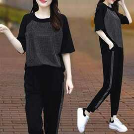运动服套装胖妹妹显瘦套装洋气减龄2026款女夏高端大码运动两件套