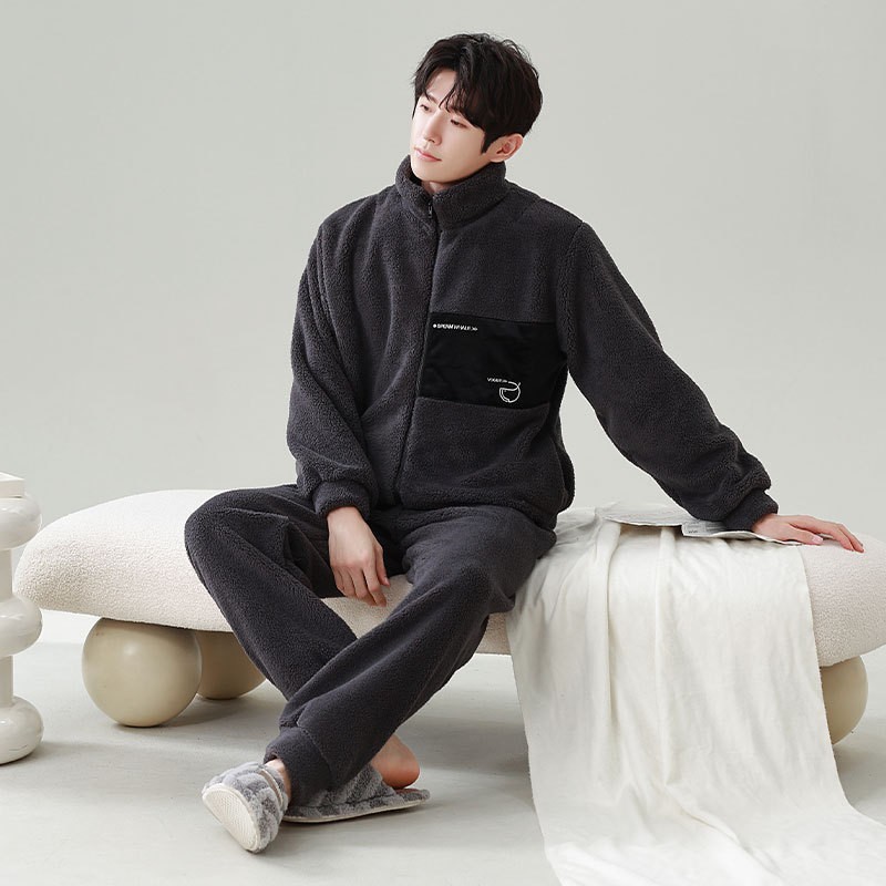 잠옷 남자 겨울 산호 양털 기모 두꺼운 따뜻한 남자 가을과 겨울 플란넬 남자 플러스 사이즈 겨울 홈 옷