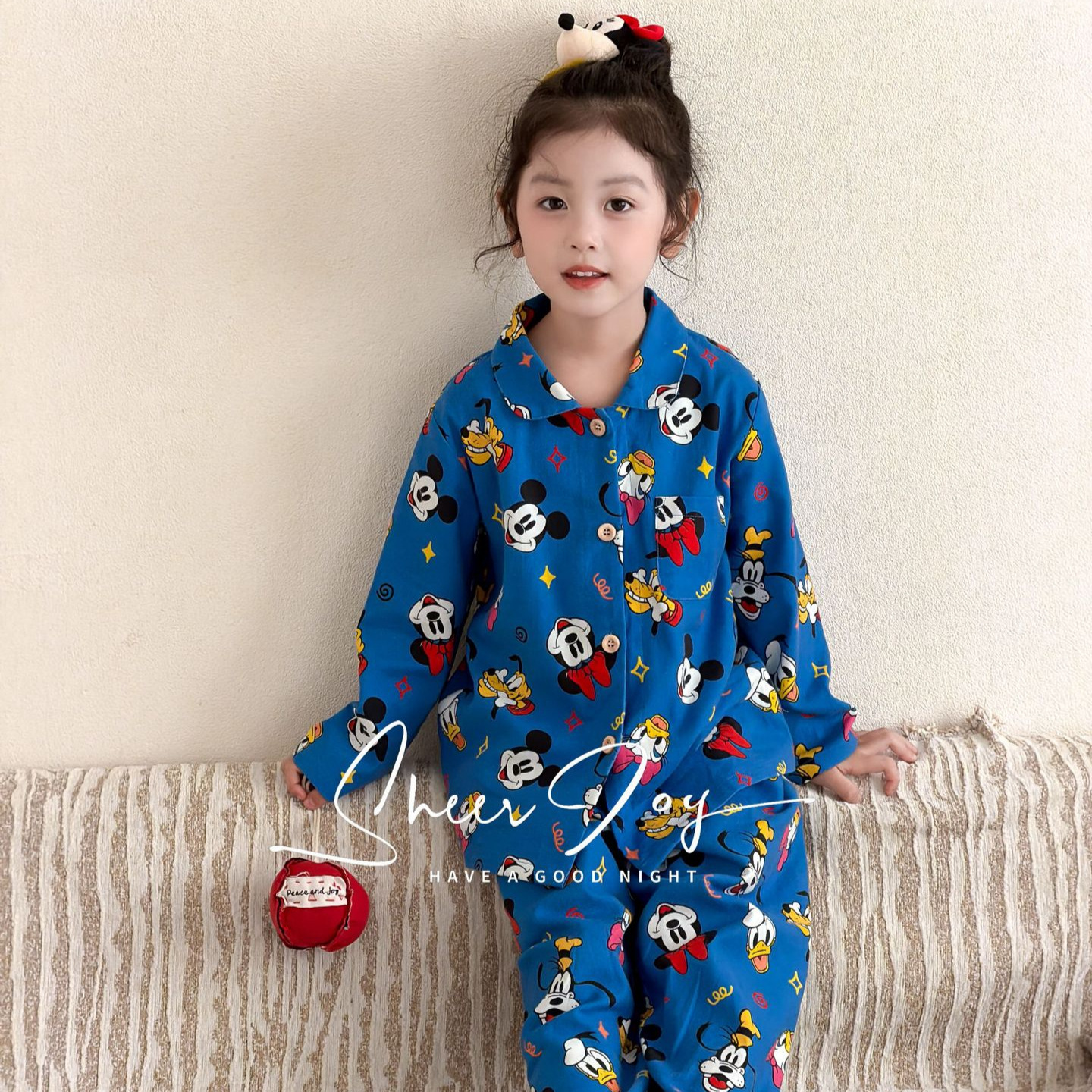 Autumn New Brushed Soft Family Long-Sleeved Pants Kidsren's Home Wear Set Blues Mickey-Girls