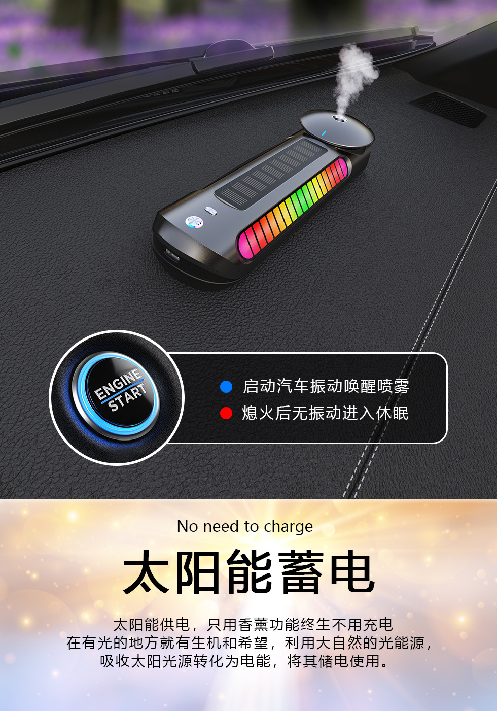 Cross-Border In-Car Solar-Powered Version + Charging 2-in-1 Car Aromatherapy Ambient Light Parking Number Plate Car Ornament