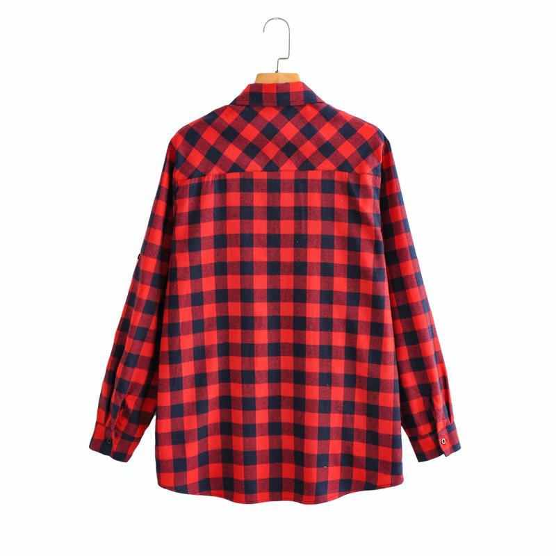 black and white plaid long-sleeved shirt  NSAM36898