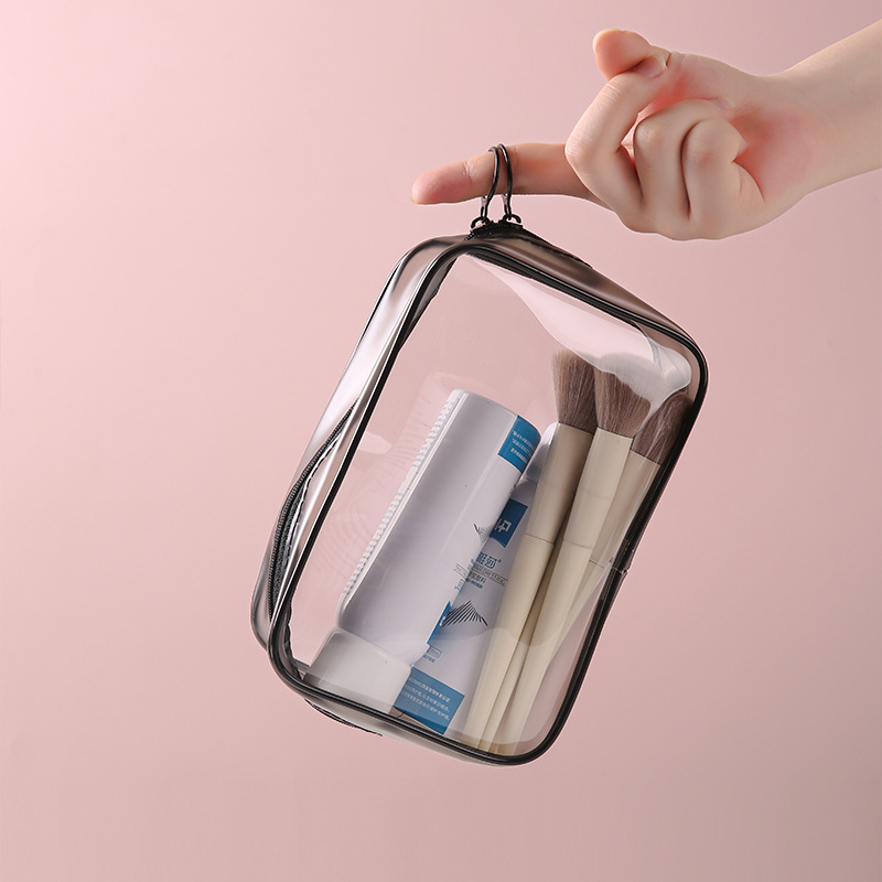 Bolsa de cosméticos de PVC ecológica, bolsa de almacenamiento simple y portátil con doble cremallera, bolsa de aseo de viaje impermeable de gran capacidad