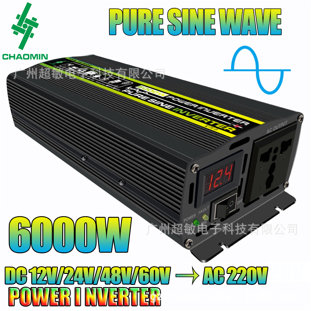 Invertidor de onda positiva pura 12V a 220V 1000W 6000W convertidor de potencia con pantalla de voltaje inteligente LED