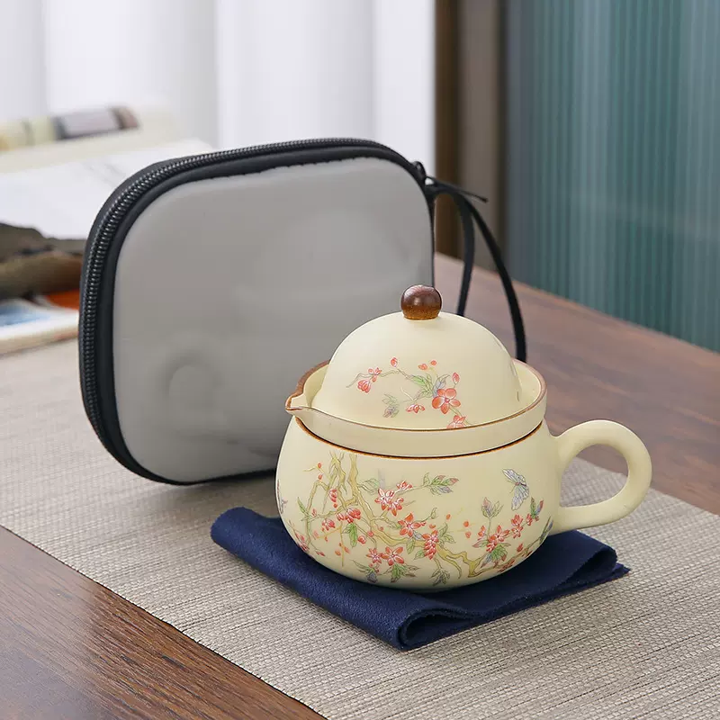 汝窑旅行茶具套装便携式快客杯茶水分离办公水杯泡茶壶户外露营