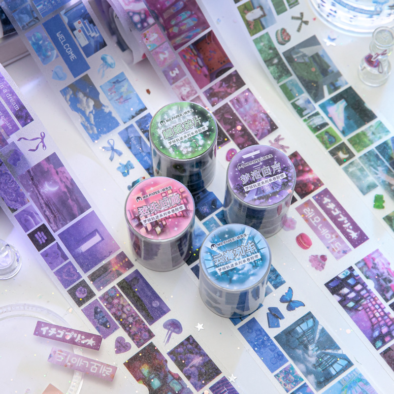 Papel Sr. un solo rollo de cinta de arena flash serie de pista de núcleo de sueño coreano ins ventilador de mano DiDi material cinta adhesiva