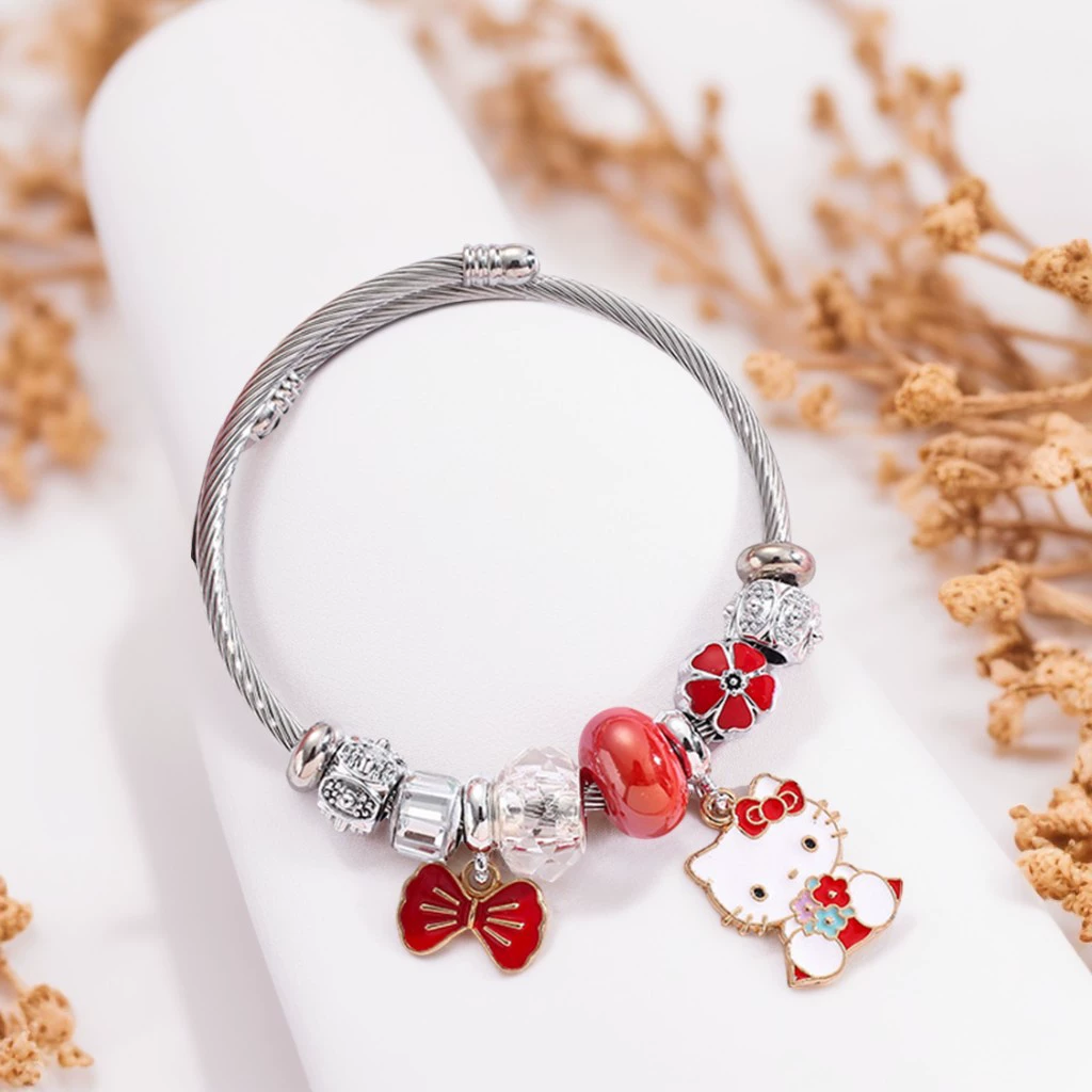 Браслет (Panjia) DIY с крупными отверстиями и подвесками в стиле Hello Kitty, 9×7×3 см
