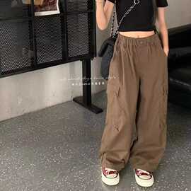 女童工装裤秋季休闲裤新款2025中大童春秋宽松洋气时髦松紧腰长裤