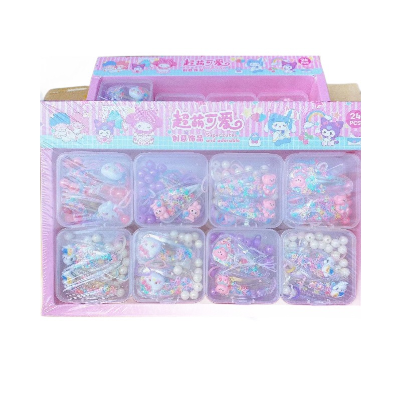 Accesorios para niños, pinzas para el cabello con cuentas, juegos para el cabello en caja, accesorios para el cabello para niñas, lindo bricolaje, lote hecho a mano