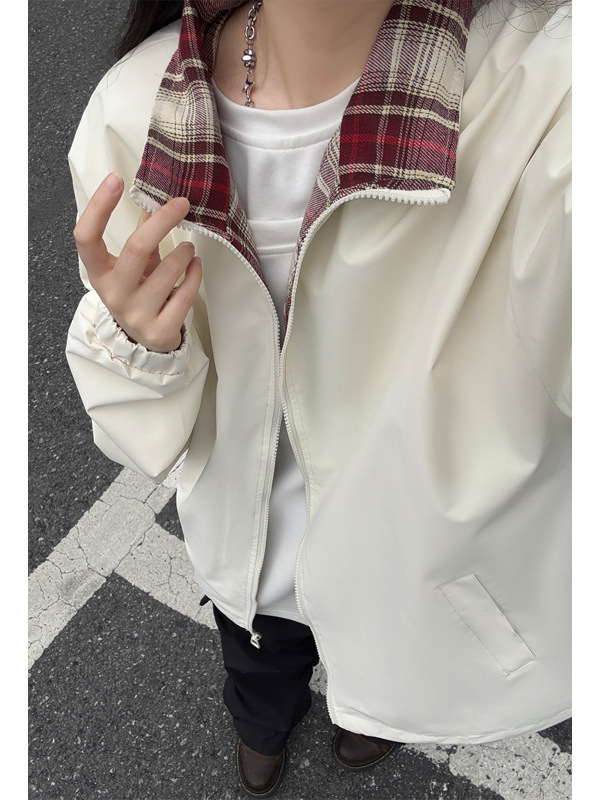 fitcheck格子拼接夹克男春秋复古设计感无帽上衣美式翻领情侣外套|undefined