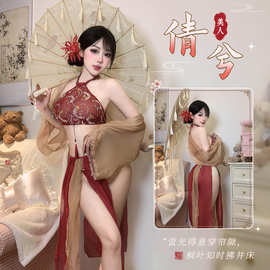 古装大码汉服诱惑情趣套装睡衣女性感古代肚兜制服雪纺纱透明睡裙
