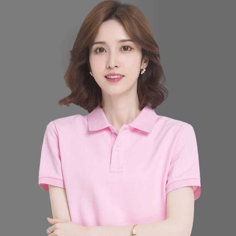 Polo Shirt for Women, Short-Sleeved, Summer, Large Size, Sports Top, Pure Cotton, with Collar, T-Shirt, Women's Workwear, Can Be Customized with Logo Polo Shirt for Women, Short-Sleeved, Summer, Large Size, Sports Top, Pure Cotton, with Collar, T-Shirt, Women's Workwear, Can Be Customized with Logo