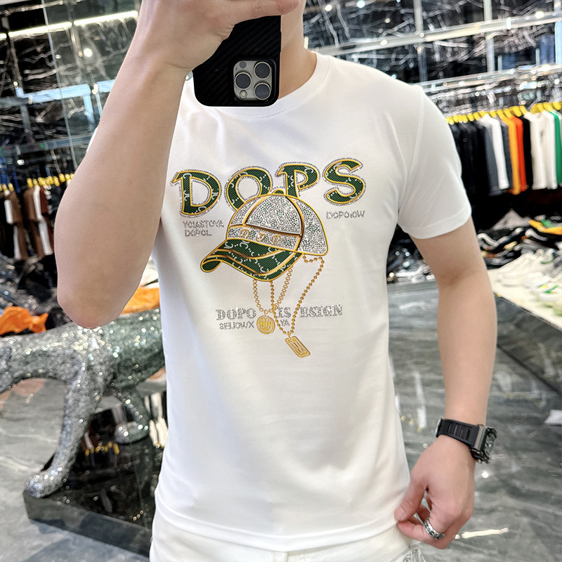 Tiktok Trending Hot Item 2025 Summer New Letter Rhinestone Men's Casual Short-Sleeve T-Shirt European Style Trendy Brand Tiktok Trending Hot Item 2025 Summer New Letter Rhinestone Men's Casual Short-Sleeve T-Shirt European Style Trendy Brand
