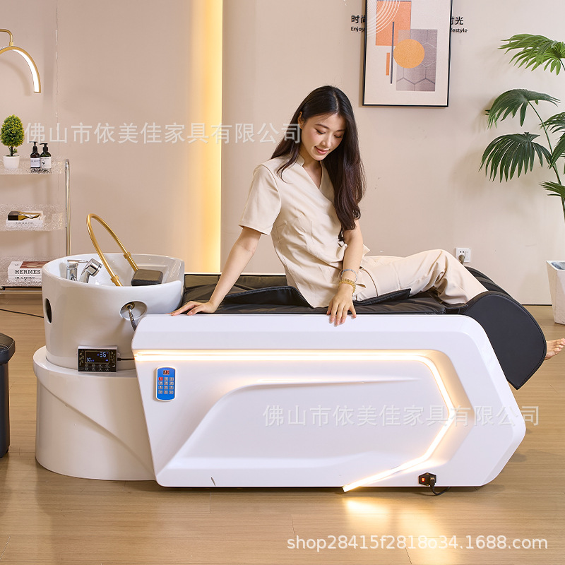 Barbería cama de lavado de cabello cama de masaje eléctrica inteligente automática especial para salón de cabello cama de lavado de cabello cerámica lavabo profunda