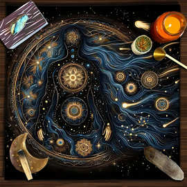 跨境亚马逊代发塔罗牌方形星空桌垫耐脏耐磨水晶绒客厅茶几游戏垫