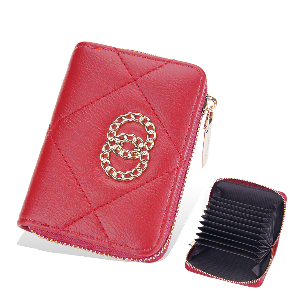 Women's Short Wallet Double Fold Retro Multifunctional Purse with Zipper  and Kiss Lock (Red) 