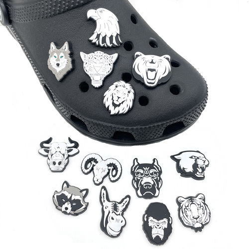Black and White Animal Head Funny Hole Shoes with Flower Decoration Buckle DIY Personality Garden Shoes Accessories